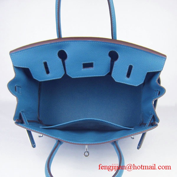 Hermes Birkin 30cm Togo Leather Bag Blue 6088 Hermes Birkin 30cm Togo Leather Bag Blue 6088